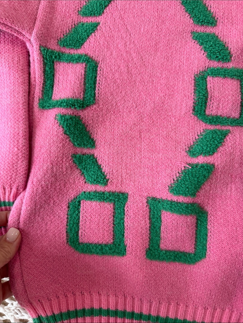 Pink & Green Geometric Knit Cardigan, NWOT, S - Picture 2 of 5